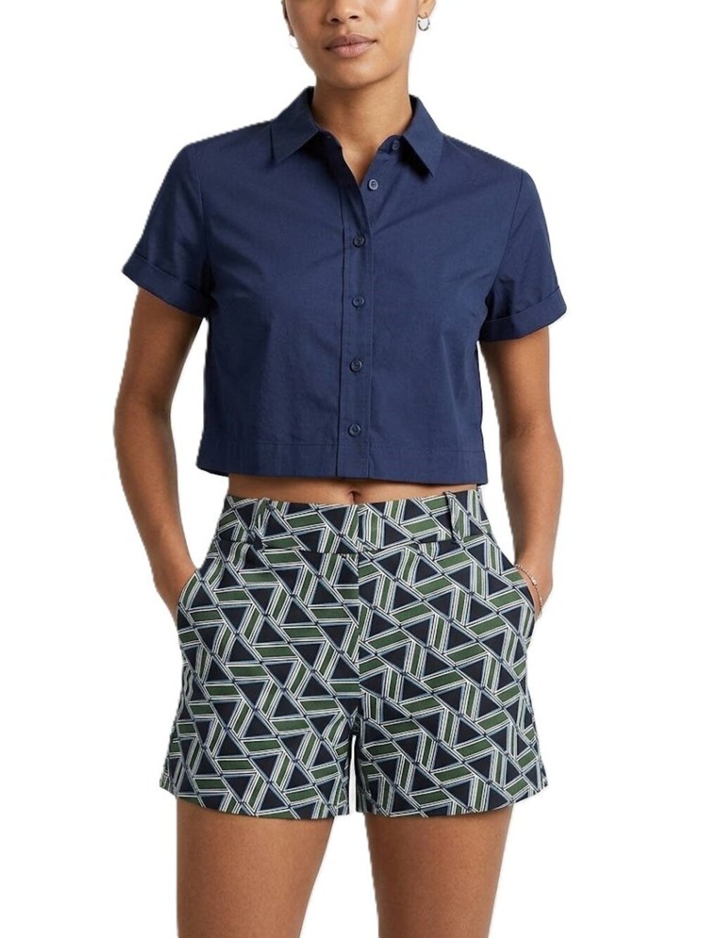 ANN TAYLOR SIGNATURE BLUE-GREEN GEO PRINT POCKETS CASUAL SHORTS SIZE: 8 NWT